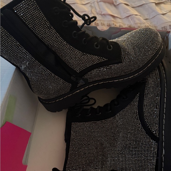 Betsey Johnson Rhinestone Combat Boots - Black - Picture 2 of 5
